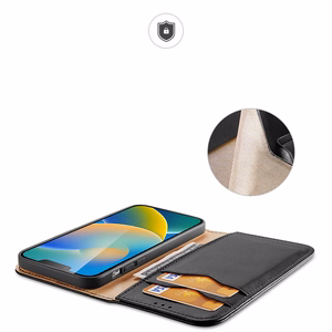 Dux Ducis Hivo Nahka Flip Cover Aitoa nahkaa Lompakko korteille ja asiakirjoille iPhone 14 Plus Musta