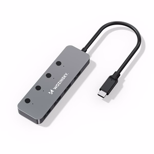 Harmaa alumiininen 4 × USB-A 3.0 -keskitin Wozinsky WHS080YSS erillisillä kytkimillä ja 15 cm:n USB-C-kaapelilla