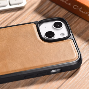 iCarer Nahka Öljyvaha kotelo päällystetty luonnollinen nahka iPhone 14 Plus ruskea (WMI14220719-TN)