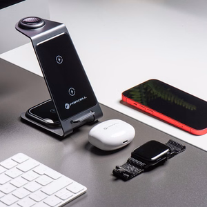 Forcell F-ENERGY Simply Charge 3in1 alumiini Apple Watch ja Samsung Watch -yhteensopiva harmaa