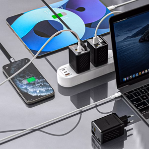 Dudao A67EU GaN 67W Wall Charger with Built-in Retractable USB-C Power Delivery Quick Charge Cable - Black