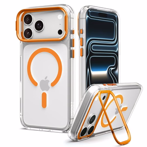 Spigen Ultra Hybrid Optik S MagSafe -suojakuori iPhone 18 Pro / 17 Pro -malleille, läpinäkyvä oranssi