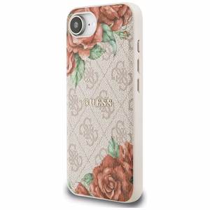 GUESS 4G Flowers Print MagSafe Alkuperäinen Suojakuori iPhone 17e/16e:lle - Vaaleanpunainen