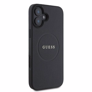 Guess Grained Gold Ring MagSafe Suojakuori iPhone 16:lle - Musta