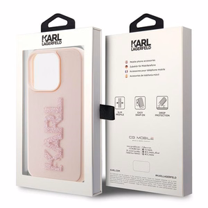 Karl Lagerfeld 3D Rubber Glitter Logo Suojakuori iPhone 15 Pro Max:lle - vaaleanpunainen