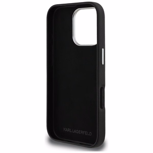 Karl Lagerfeld FW Grained Karl & Choupette Heads Pins -suojakuori mallille iPhone 16 Pro Max – musta