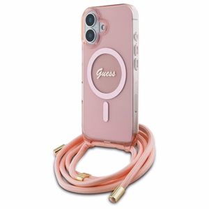 Guess Crossbody Cord Script MagSafe suojakuori iPhone 16:lle - vaaleanpunainen