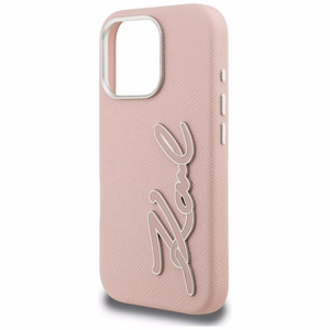 Karl Lagerfeld FW Grained Signature Logo Suojakuori iPhone 16 Pro - vaaleanpunainen