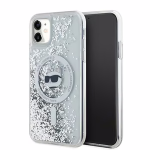 Karl Lagerfeld Liquid Glitter Choupette Head MagSafe suojakuori iPhone 11 / Xr:lle - läpinäkyvä
