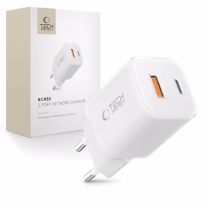 Tech-Protect NCM33W 2-porttinen PD33W/QC3.0 seinälaturi - Valkoinen