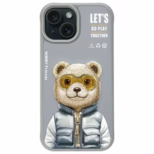 Nimmy Cool&Cute 2.0 Bear Suojakuori iPhone 15:lle - harmaa
