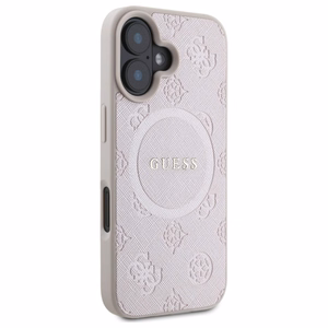 Guess Saffiano Peony Classic Logo MagSafe Suojakuori iPhone 16:lle - Vaaleanpunainen