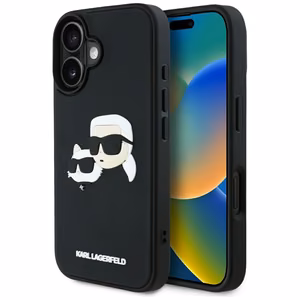 Karl Lagerfeld HC 3D Rubber Double Heads Suojakuori iPhone 16:lle - musta