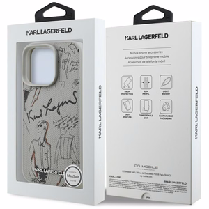 Karl Lagerfeld Grained Pattern & Logo MagSafe Suojakuori iPhone 16 Pro:lle - Harmaa