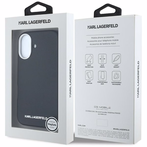 Karl Lagerfeld Saffiano Full Wrapped Elongated Metal Logo MagSafe Suojakuori iPhone 16:lle - musta