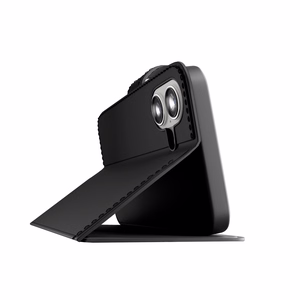 Puro Wallet Stand suojakuori iPhone 17:lle - ekotekonahkainen lompakko- ja jalustakuori, musta