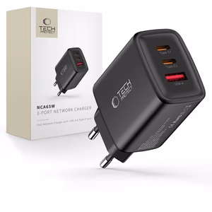 Tech-Protect NCA65W-GAN 3-Port 65W Seinälaturi - Musta