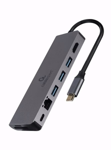 Gembird A-CM-COMBO5-05 USB Type-C 5-in-1 moniporttinen adapteri (keskitin + HDMI + PD + kortinlukija + LAN)