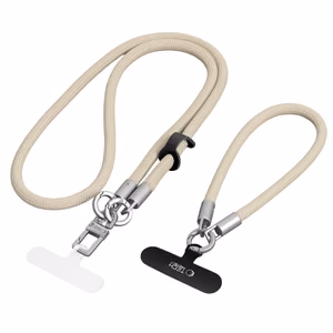 Tech-Protect C10S crossbody-puhelinhihna (114 cm) + rannehihna (31 cm) - beige titaani