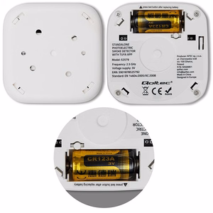 Qoltec 52579 Langaton savunilmaisin akulla | Tuya | Wi-fi | anturin käyttöikä 10 vuotta | hälytys 85dB | LED