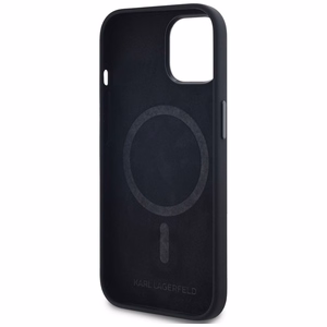 Karl Lagerfeld suojakuori iPhone 15:lle MagSafe-tuella KLHMP15SSCMKMPCK (Silicone Initial Metal Logo) - musta
