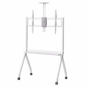 Maclean TV stand / cart, camera shelf, on casters, 55-100", max load 120kg/10kg shelf, max. VESA 900x600, white, MC-114 W
