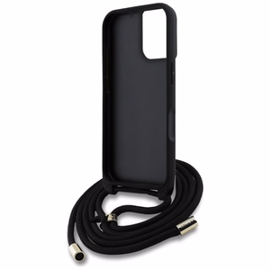 Guess 4G Big Logo Cord Stap Crossbody Case for iPhone 16 Plus Black