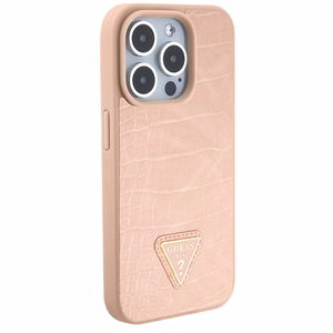 Guess Croco Triangle Metal Logo Suojakuori iPhone 15 Pro:lle - vaaleanpunainen