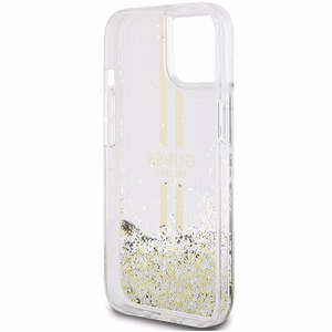 Guess Liquid Glitter Gold Stripes suojakuori iPhone 15 Plus / 14 Plus:lle - läpinäkyvä
