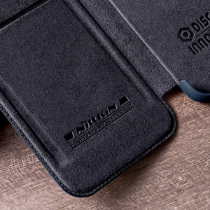 Nillkin Qin Nahka Pro Case iPhone 14 Plus kamera kansi Holster kansi Flip Case ruskea
