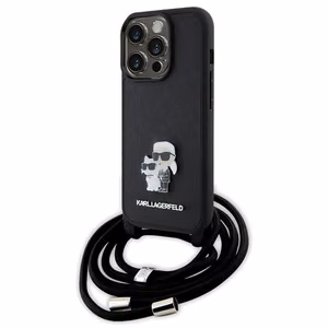 Karl Lagerfeld Crossbody Saffiano Metal Pin Karl & Choupette Suojakuori iPhone 15 Pro:lle - musta