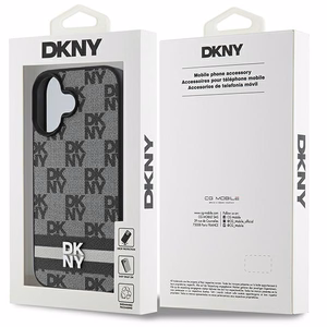 DKNY Checkered Pattern Painetut Raidat iPhone 16:lle Suojakuori - Musta