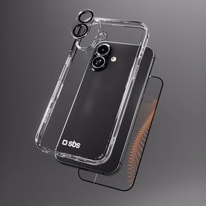 SBS set with D3O technology for iPhone 16 - case + glass screen and camera protector - transparent