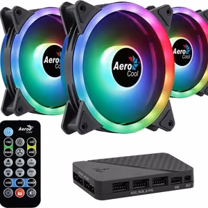 Aerocool DUO12PRO paketti 3x tuuletin 12 cm ARGB LED Dual Ring tärinänesto 6 nastaa musta