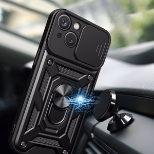 Hybrid Armor Camshield Suojakuori jalustalla ja kamerasuojalla iPhone 15 Plus:lle - vaaleanpunainen