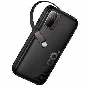 Hoco Q51 -varavirtalähde 10000 mAh QC PD 20W sisäänvedettävällä USB-C-kaapelilla, musta