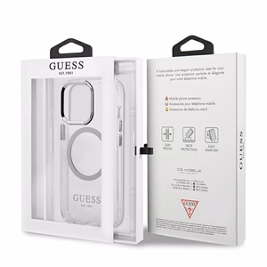 Guess Metal Outline MagSafe Suojakuori iPhone 13 Pro / iPhone 13:lle - hopeinen