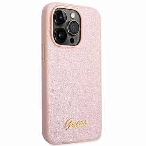 Guess Glitter Script kotelo iPhone 14 Pro Maxille - vaaleanpunainen