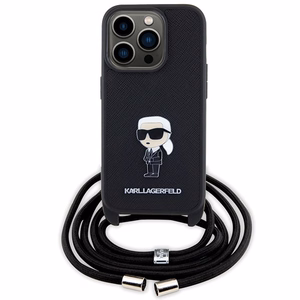Karl Lagerfeld Crossbody Saffiano Monogram Metal Pin Karl & Choupette Suojakuori iPhone 15 Pro:lle - musta