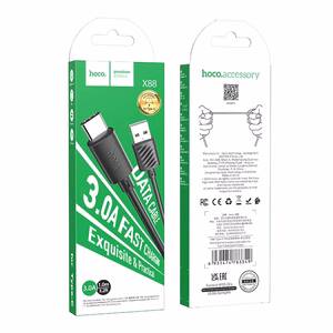 Kaapeli USB-A - USB-C Hoco 3A 1 m X88 musta