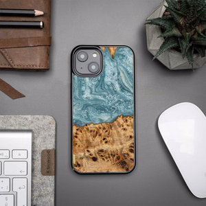 Puu- ja hartsikuori iPhone 15 Plus:lle Bewood Unique Uranus - sininen ja valkoinen