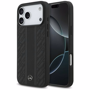 Mercedes Nahkainen Laurel Leaves Stripes MagSafe Suojakuori iPhone 17 Pro Max:lle - Musta