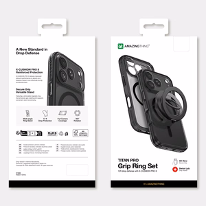 AmazingThing Titan Pro Lens Ring Set suojakuori mallille iPhone 18 Pro, kameransuojuksella ja magneettirenkaalla, MagSafe-yhteensopiva – väri: musta