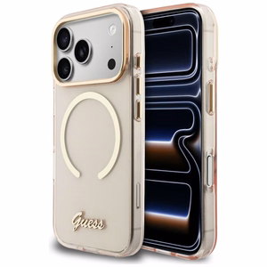 Guess IML Script Metal MagSafe Suojakuori iPhone 17 Pro:lle - Vaaleanpunainen