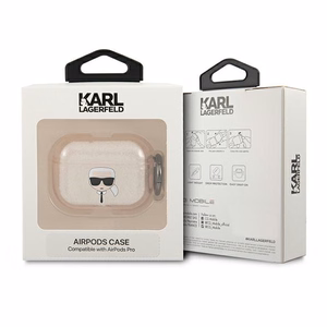 Karl Lagerfeld Glitter Karl's Head -kotelo AirPods Pro:lle - kultainen
