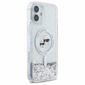 Karl Lagerfeld Suojakuori iPhone 16 6.1 KLHMP16SLGKCSGH Läpinäkyvä Kova Liquid Glitter Karl ja Choupette Head MagSafe