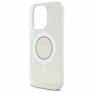 Guess IML Rhinestones MagSafe Suojakuori iPhone 16 Pro Maxille - valkoinen