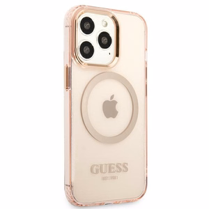 Guess Gold Outline läpinäkyvä MagSafe suojakuori iPhone 13 Pro Max:lle - vaaleanpunainen