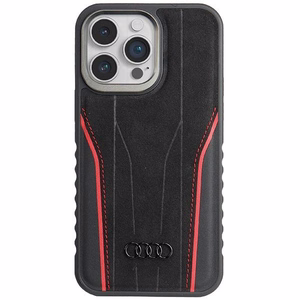 Audi Aitoa nahkaa oleva Suojakuori MagSafella iPhone 15 Pro Maxille - musta ja punainen
