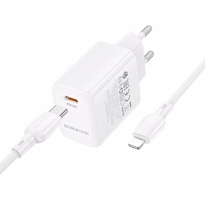 Borofone Wall charger BN28 Fuente - Type C - PD 30W with Type C to Lightning cable white